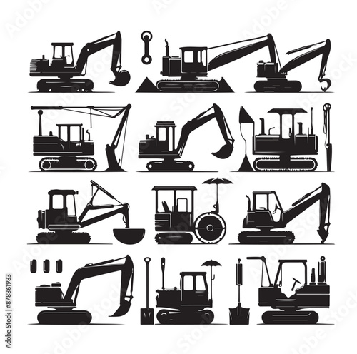 construction machines and equipment collention set vector illustration