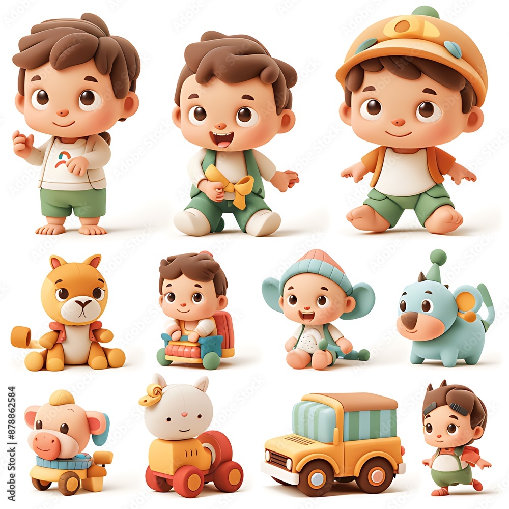 3D baby set illustration in white background isolated