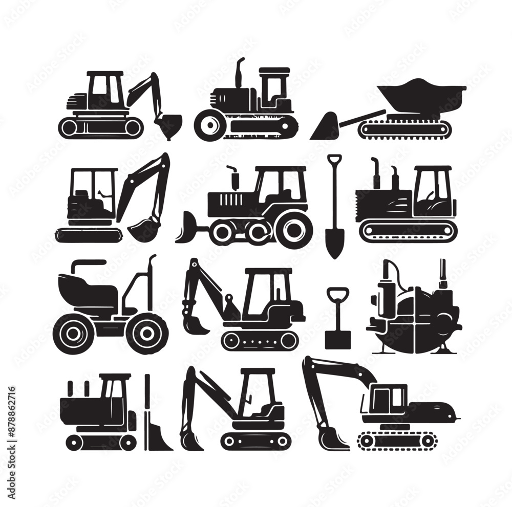construction machines and equipment collention set vector illustration construction machines and equipment collention set vector illustration