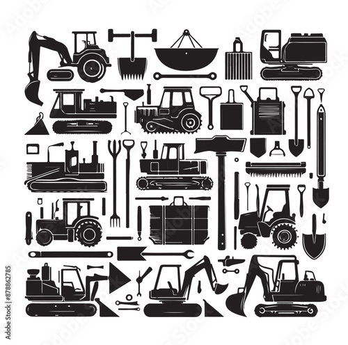 construction machines and equipment collention set vector illustration