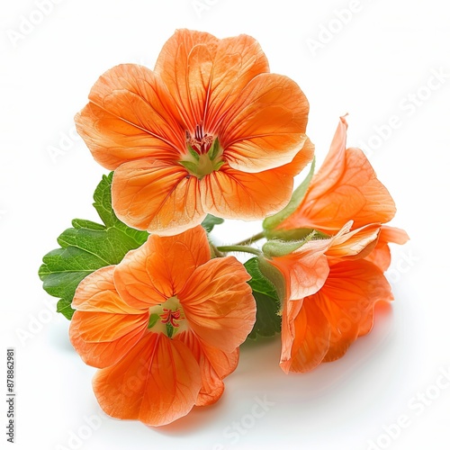 Orange Geranium Isolated on White Background. Beautiful Geranium Flower