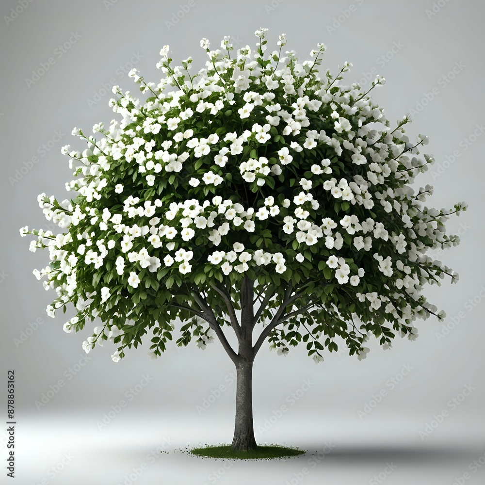 Obraz premium White flowering tree isolated on white background.