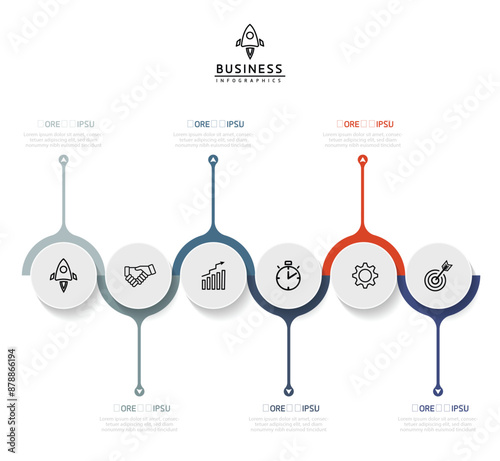 Vector infographic business presentation template with circular interconnection with 5 options.