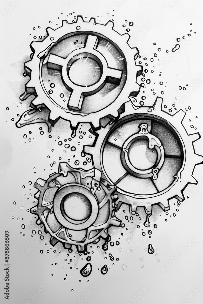 Close-up of two interlocking gears on a piece of paper, ideal for use in educational or technical contexts Close-up of two interlocking gears on a piece of paper, ideal for use in educational or technical contexts