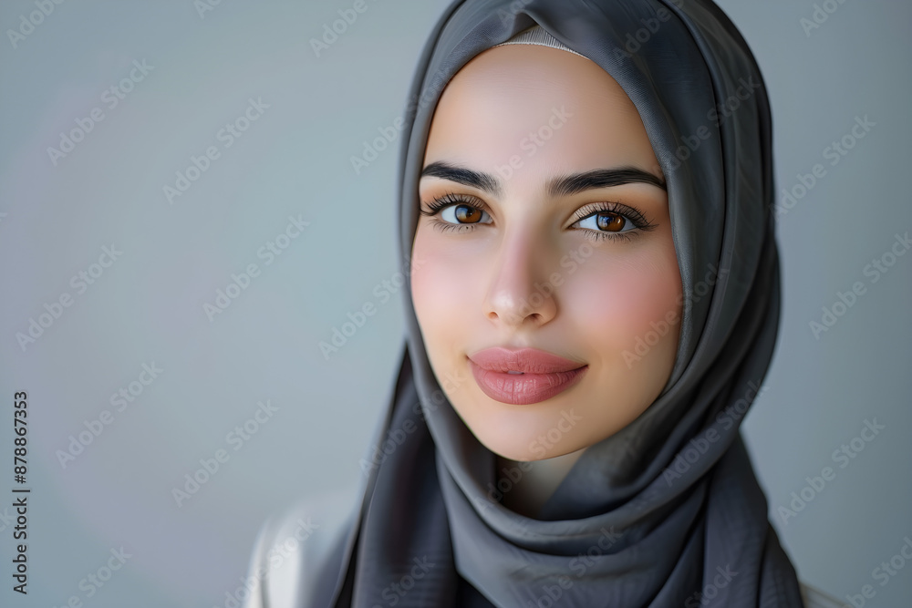 Portrait of a business woman with a hijab on a white background, showcasing a professional and confident demeanor. Ideal for corporate, multicultural, and diversity usage.