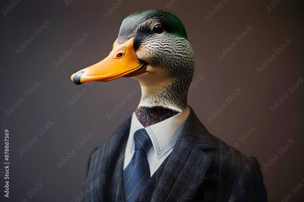 Duck Profession Surreal portrait of a duck in a business suit, perfect for humorous and ...