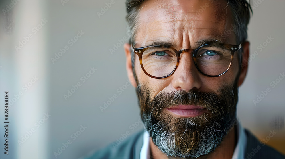 portrait of a mature man with a beard and glasses, radiating confidence and determination, ideal for business and professional themes, with copy space portrait of a mature man with a beard and glasses, radiating confidence and determination, ideal for business and professional themes, with copy space