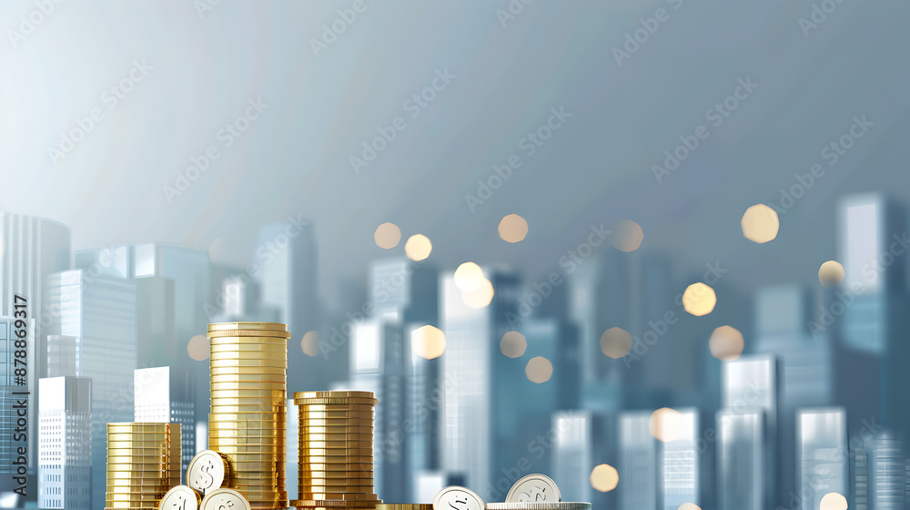 The coins and buildings in this background represent the concept of financial growth and real estate investment. The coins and buildings in this background represent the concept of financial growth and real estate investment.