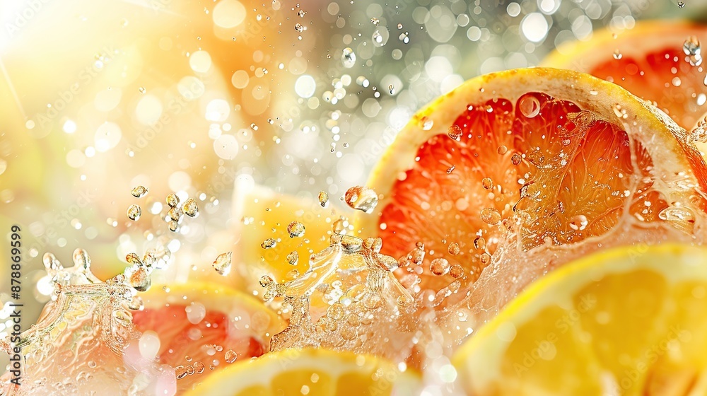 Fresh Citrus Fruit Splashing in Water Fresh Citrus Fruit Splashing in Water