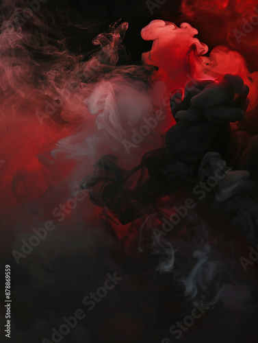 Vivid red and dark grey smoke fumes, gloomy atmosphere, background, wallpaper