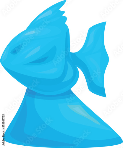 Blue fish sculpture standing on a pedestal, sea life decoration