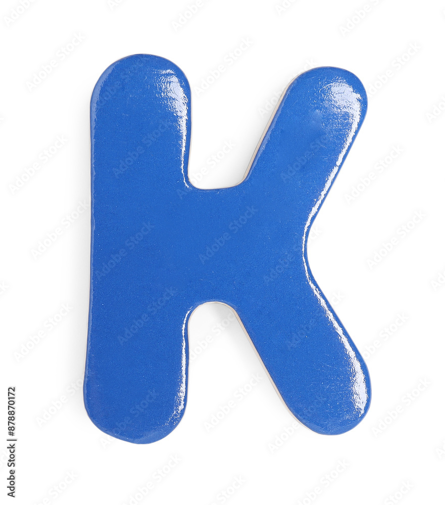 Blue magnetic letter K isolated on white, top view. Alphabet Blue magnetic letter K isolated on white, top view. Alphabet