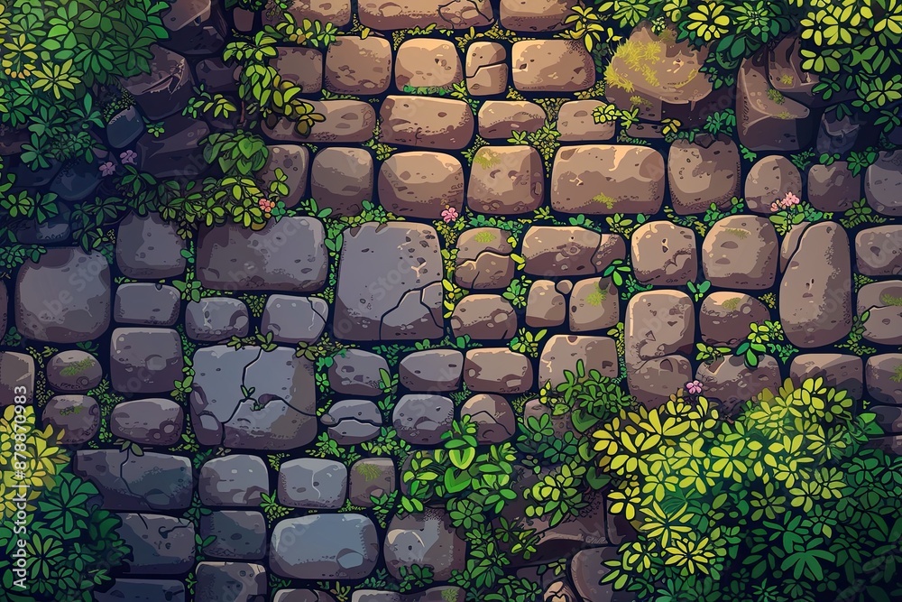 Stone Wall Background With Plants Growing Between Cracks Stone Wall Background With Plants Growing Between Cracks