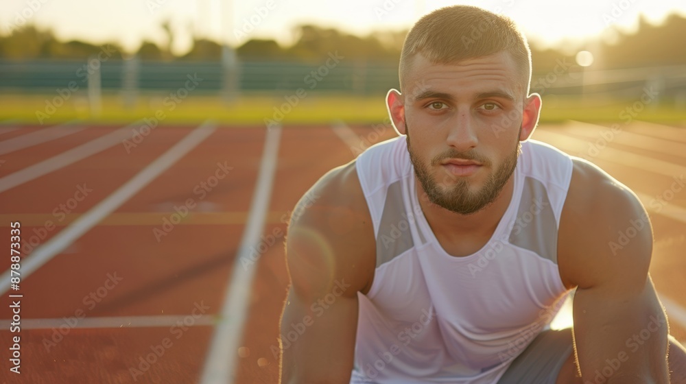 A man with a beard and short hair is standing on a track A man with a beard and short hair is standing on a track