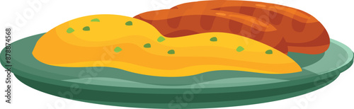 Delicious grilled sausage lying on plate near appetizing mashed potatoes, traditional recipe