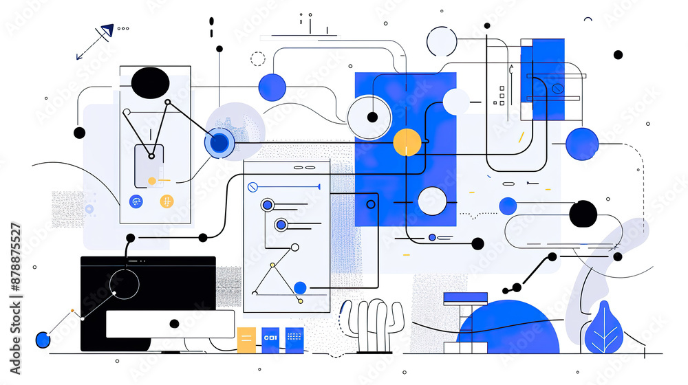 Futuristic Digital Network with Connected Devices Futuristic Digital Network with Connected Devices