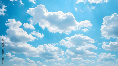 A serene blue sky with scattered fluffy white clouds.