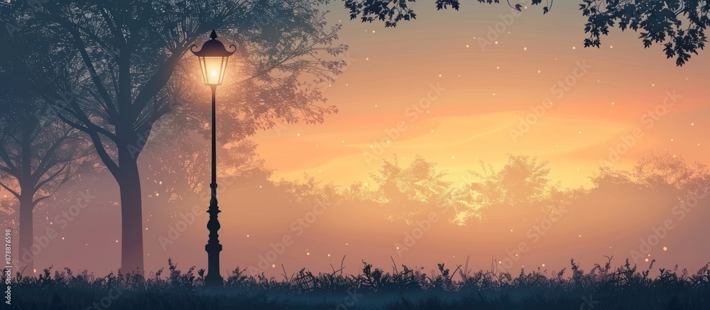 Silhouette of a Lamppost Against a Misty Sunset Silhouette of a Lamppost Against a Misty Sunset