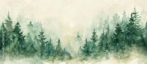 Watercolor Painting of a Forest with Mist