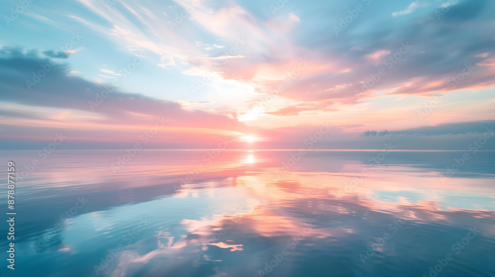 A breathtaking sunrise over a calm, reflective body of water A breathtaking sunrise over a calm, reflective body of water