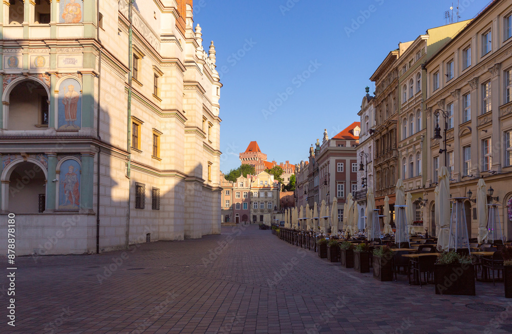 Naklejka premium Facades of old colorful houses on the Town Hall Square in Poznan