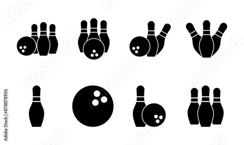 Bowling icon set. bowling ball and pin icon. bowling pins