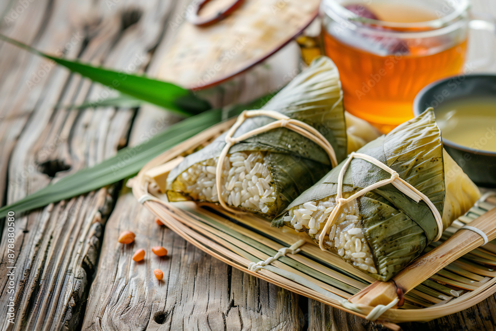 Traditional Zongzi Wrapped in Bamboo Leaves for Authentic Chinese Cuisine Experience Traditional Zongzi Wrapped in Bamboo Leaves for Authentic Chinese Cuisine Experience
