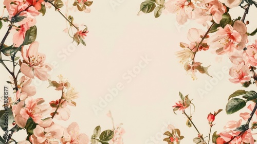 Wallpaper Mural Floral Square Frame on Beige Background Torontodigital.ca