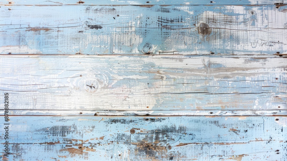 Obraz premium Top view of empty table with white blue rustic wooden background and old texture space for copying