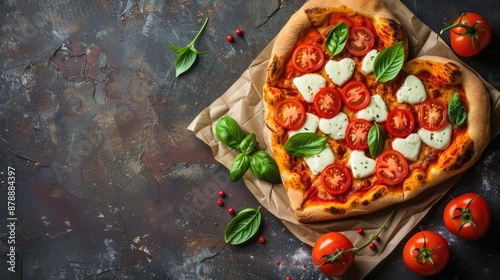Wallpaper Mural Heart shaped pizza topped with tomatoes and mozzarella on a Valentine s Day card overhead view with room for message Torontodigital.ca