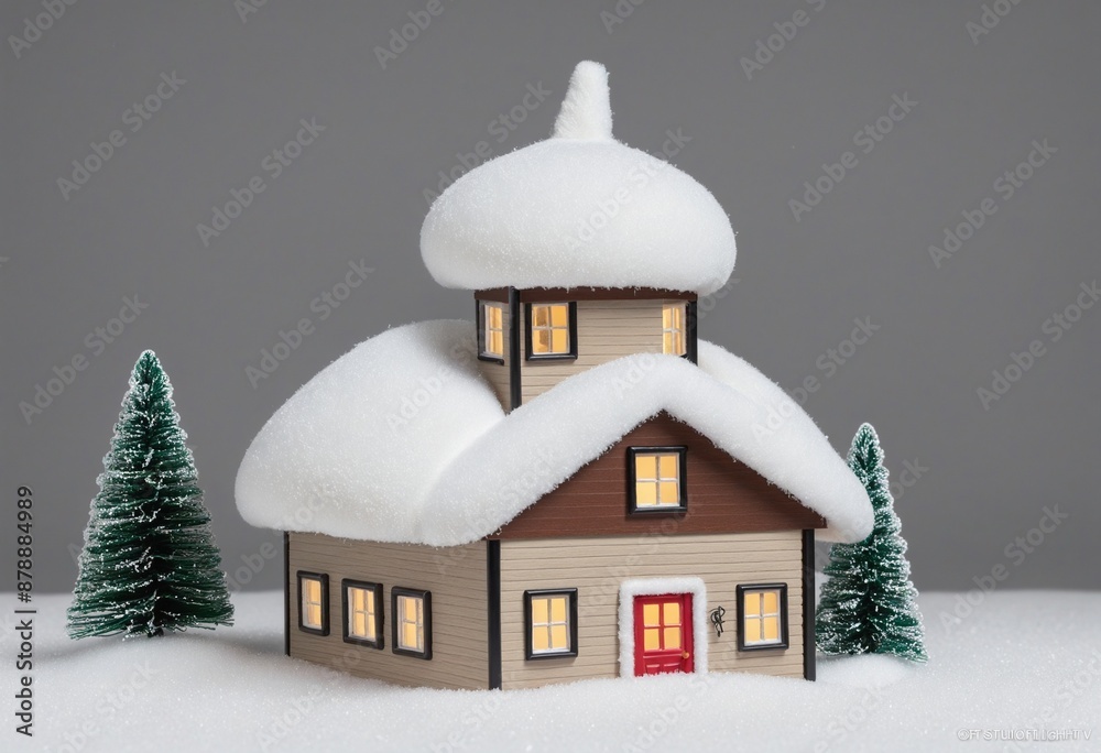 Naklejka premium Wminiature house with snow on roof