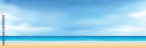 Seascape, summer view of the sea and blue sky, vector illustration, panoramic view