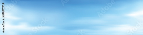 Blue sky with white clouds, panoramic image, vector background