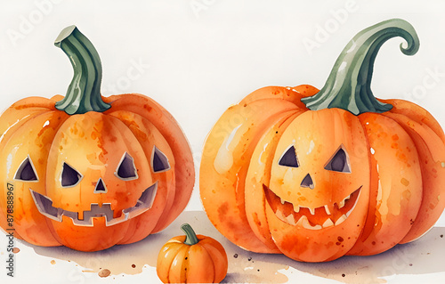 Pupmkin Design Flat Cute Smile, halloween, watercolour illustration