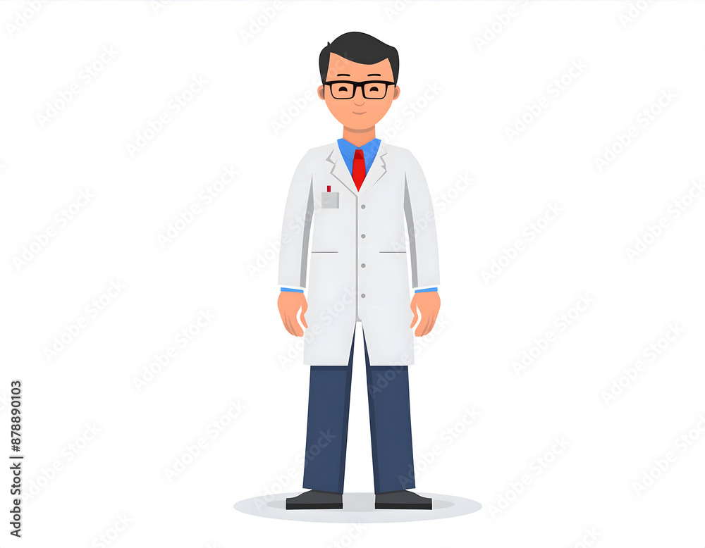 一位穿着白大褂的科研人员卡通插画 一位穿着白大褂的科研人员卡通插画