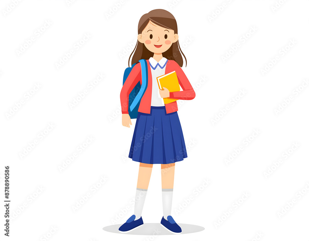 一位背着书包上学的女学生卡通插画 一位背着书包上学的女学生卡通插画