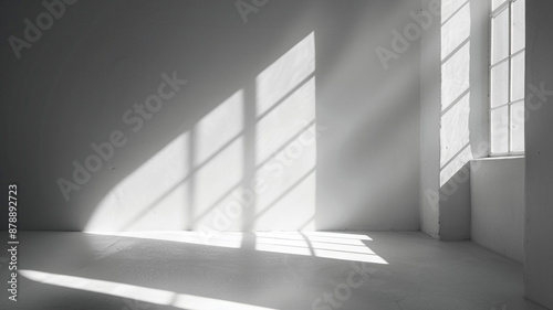 White studio background with shadows for product presentation. Minimalistic light beige background with window shadow. white studio background, product presentation background, shadows for product.
