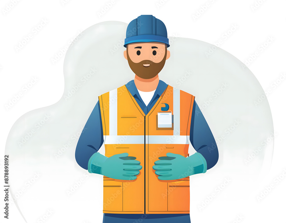 白色背景的保洁人员卡通插画