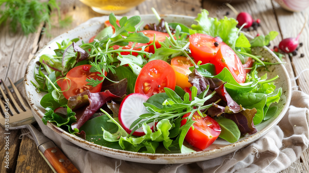 Healthy Salad with a Variety of Greens and Vegetables