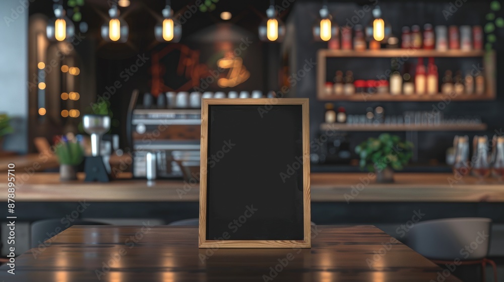 Blank Wooden Frame Sign on Table in Cafe. Blank Wooden Frame Sign on Table in Cafe.