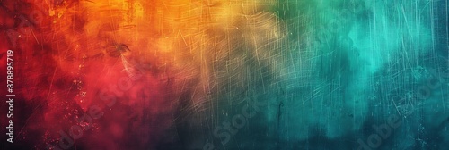 Grainy noisy background featuring a teal, orange, and magenta grungy texture, creating a dynamic and abstract gradient poster design.  © mohammed