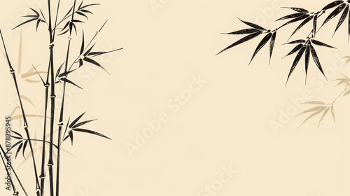 Wallpaper Mural Elegant Bamboo Illustration on Beige Background. Torontodigital.ca