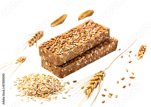 Granola bar with seeds and nuts. Isolated on a transparent background. photo