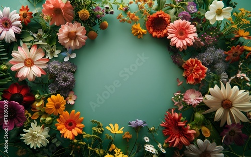 Wallpaper Mural A bright floral arrangement featuring assorted flowers placed on a dark green background capturing the beauty of nature Torontodigital.ca