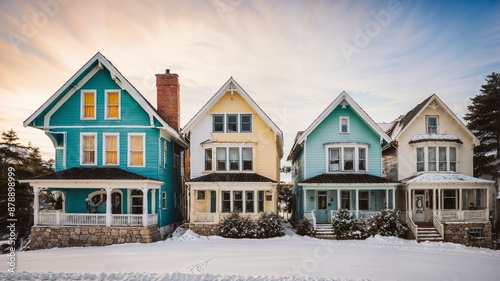 Classic houses on Mackinac Island in Michigan. Simulated from actual sources © Luxury Richland