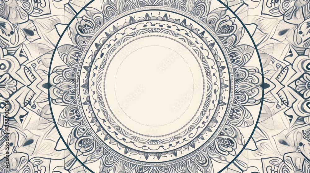 Obraz premium Hand drawn seamless circular pattern with various motifs and space for copying