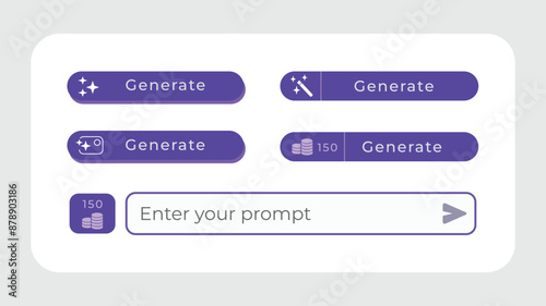 Text to image AI generate button icon, modern simple vector UI set prompt icon with purple violet blue color