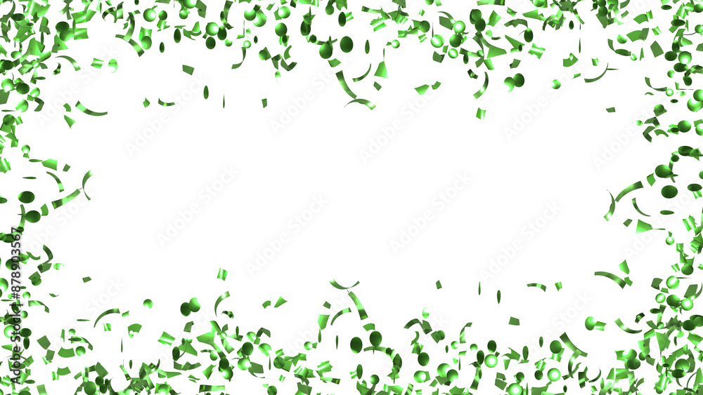 Falling Green Confetti on White Background. Flying holiday tinsel. Falling Green Confetti on White Background. Flying holiday tinsel.