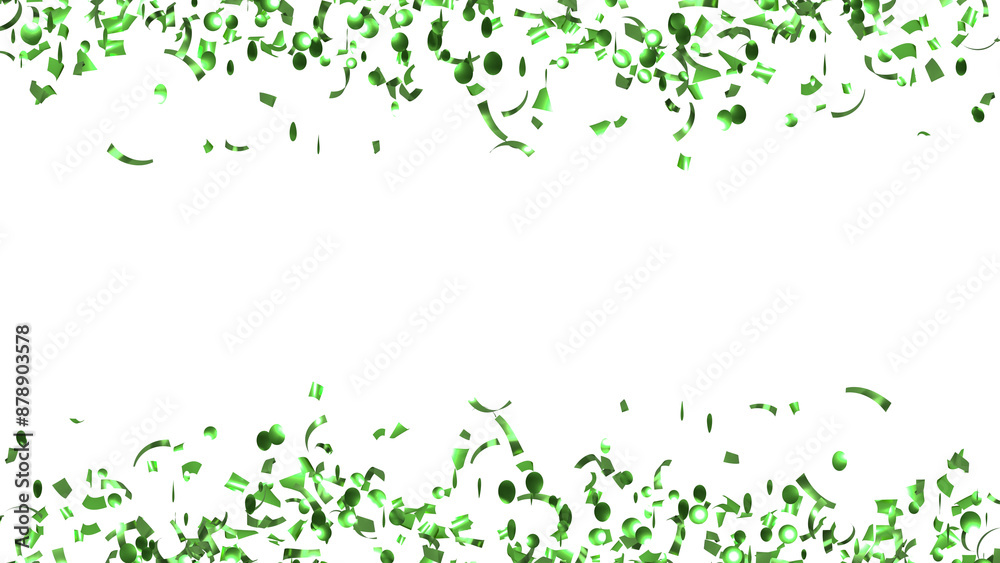 Falling Green Confetti on White Background. Flying holiday tinsel. Falling Green Confetti on White Background. Flying holiday tinsel.