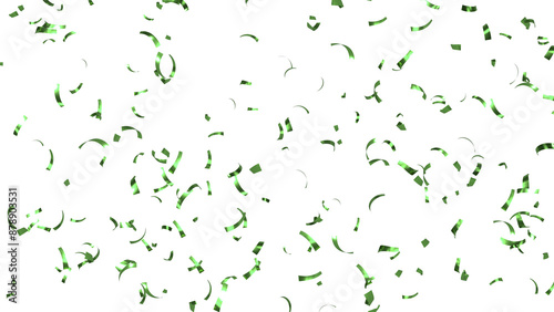 Falling Green Confetti on White Background. Flying holiday tinsel. 